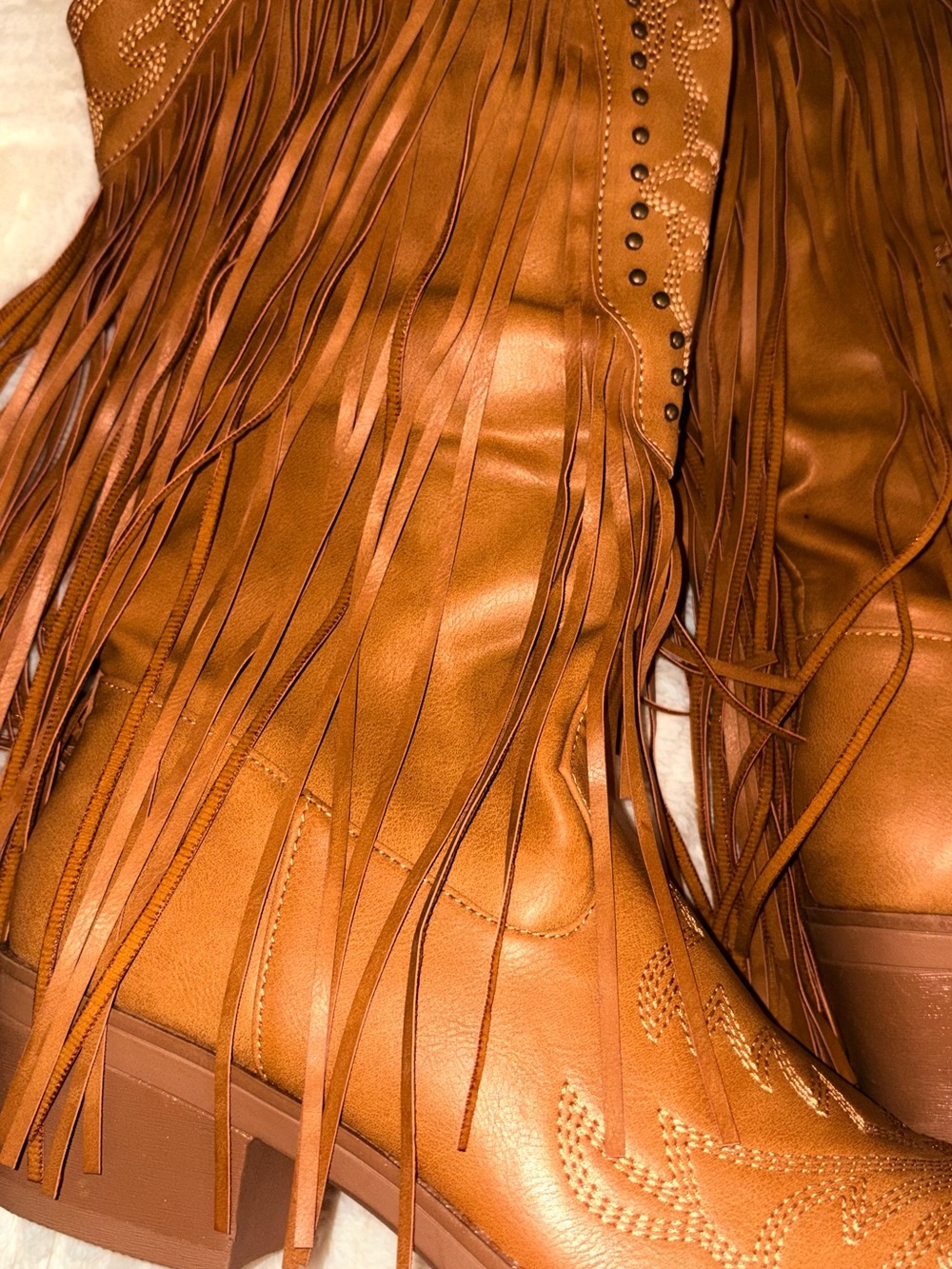 Fringe Western Ankle Boots in Cognac Brown